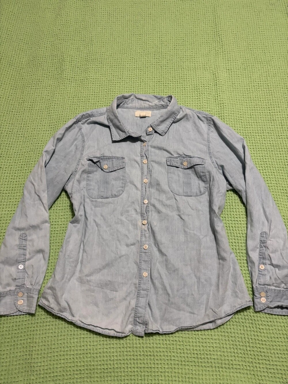 Per Se Light Wash Chambray Denim Button Down Shirt Women's Size XL